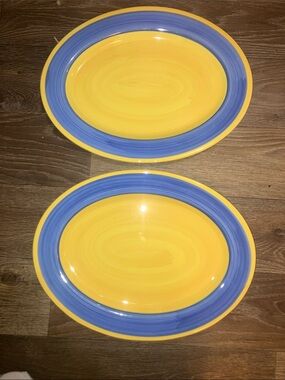 Furio Home Yellow and Blue Ceramic - Vibrant Oval Serving Platter